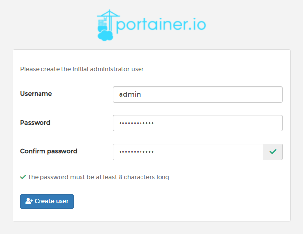 Creating the first Portainer administrator account