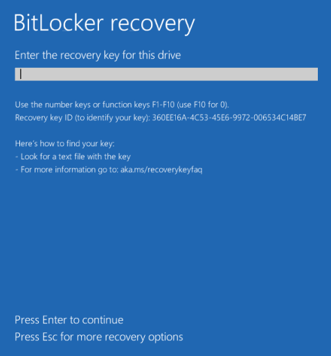 Loading the BitLocker Recovery Screen