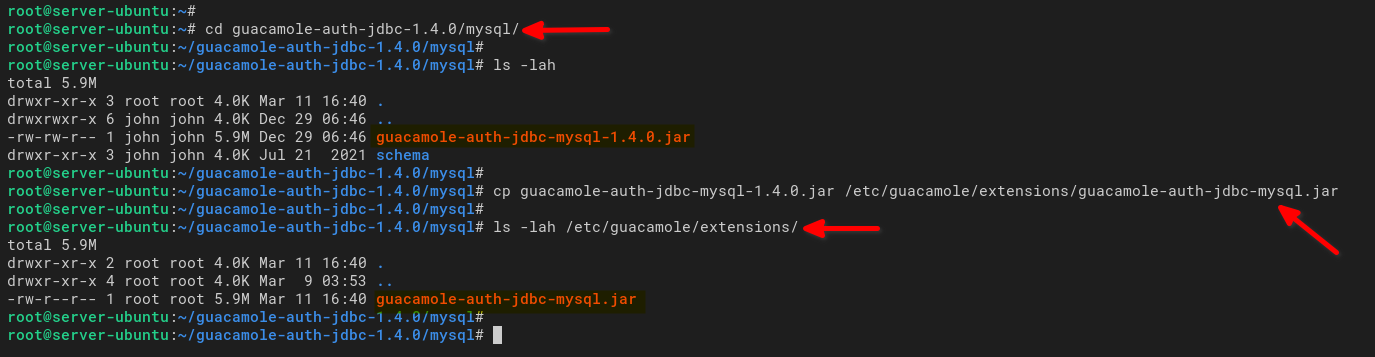 Installing Guacamole Database Authentication Extension