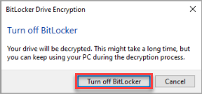Confirming Turning off BitLocker