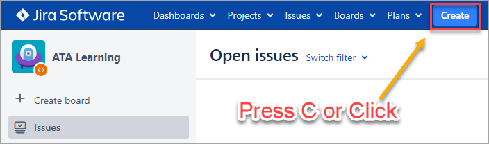 Opening the Create Issue form