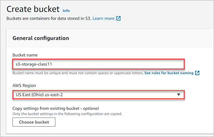 Setting the bucket name and region