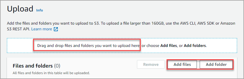 Adding files and folders to upload