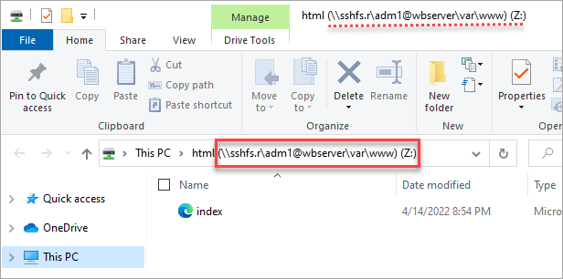 Viewing the mapped SSHFS mount in Windows File Explorer