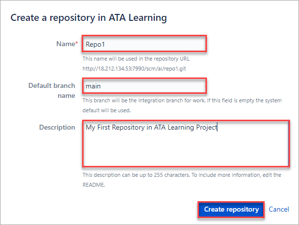 Specifying the new repository details