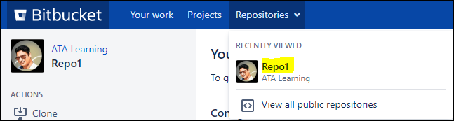 Viewing the new repository in ATA Learning Project in bitbucket