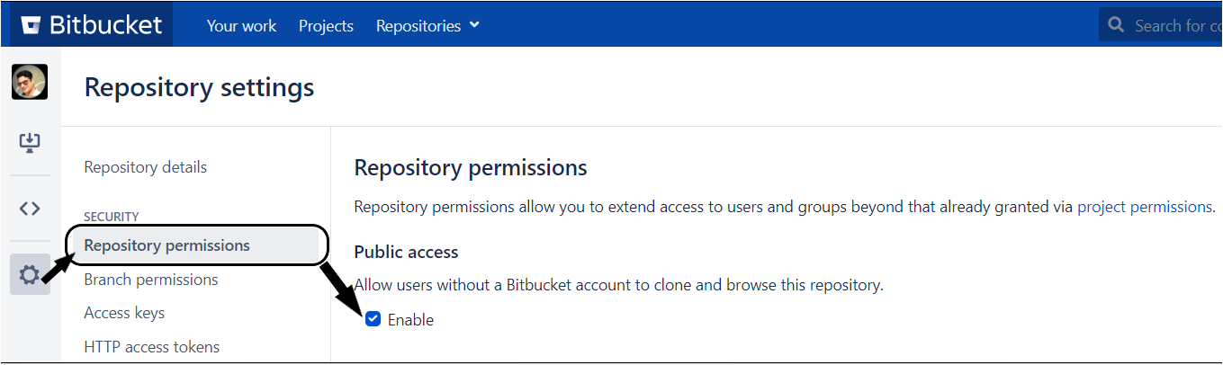 Enabling the clone permissions on the Bitbucket repository