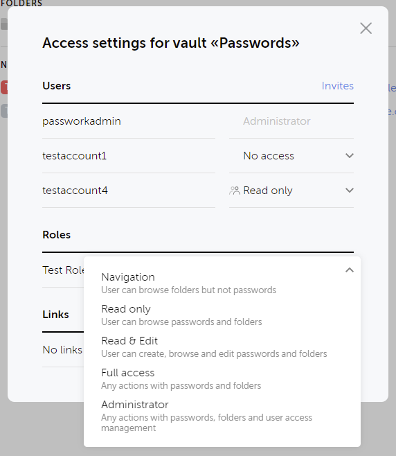 Assigning Role Permissions to a Vault.