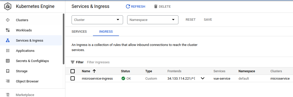 Verifying Ingress via the GKE Environment