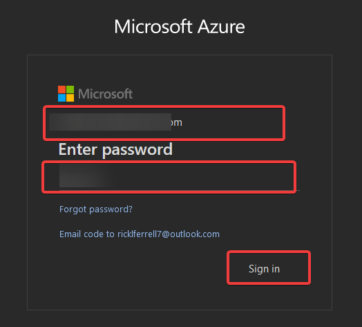 Signing in to Azure Portal