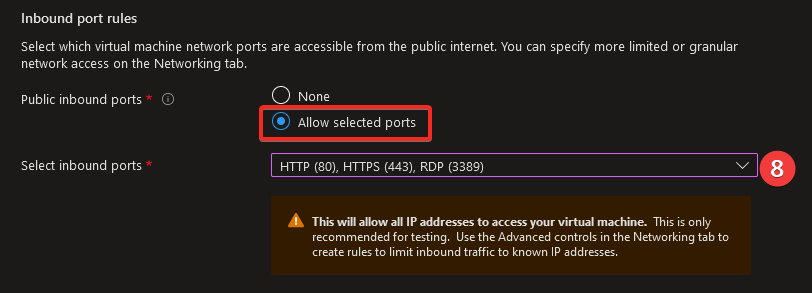 Selecting Inbound Ports