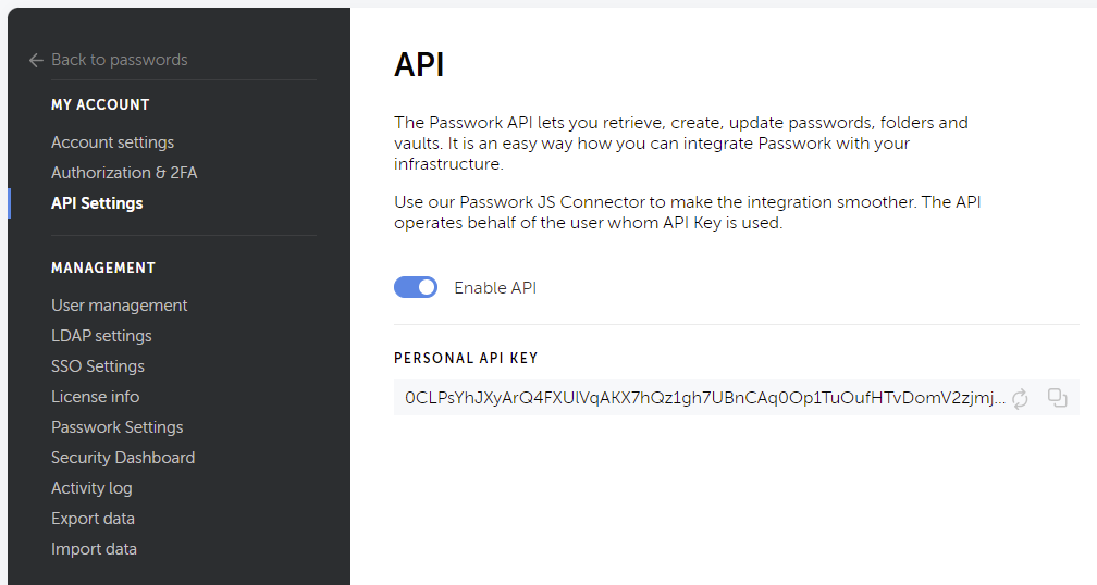 Retrieving the Personal API Key.