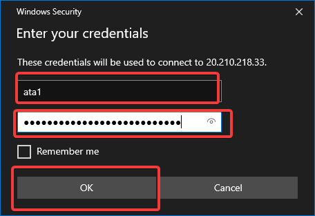 Provide your Username(ata1) and the password that you set earlier