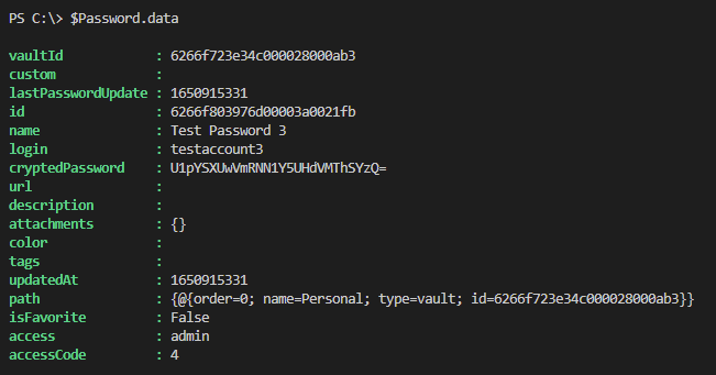Result of Retrieving the Password via the API.