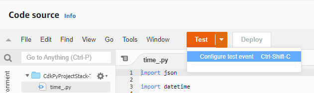 Select Configure test event option