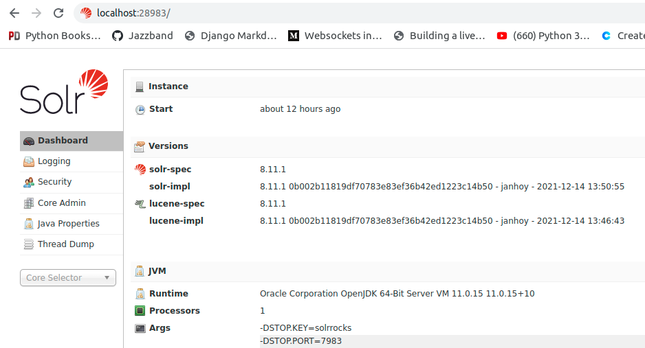 Accessing Solr Admin Dashboard