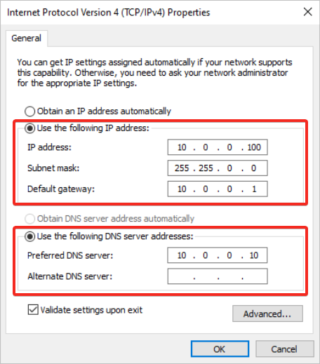 Verifying IPv4 Address and DNS Settings