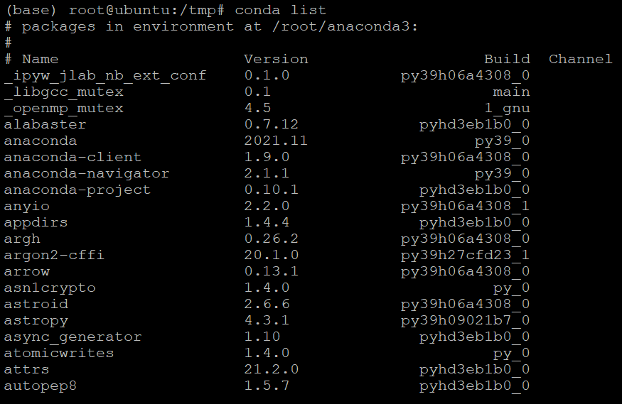 Listing all Installed Packages in the base Environment