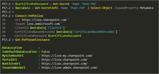 Connecting to PnP PowerShell Using the Credentials from the Secret Vault