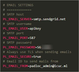 Configuring the Padloc email settings