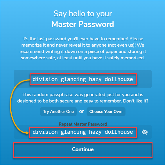 Providing your master password