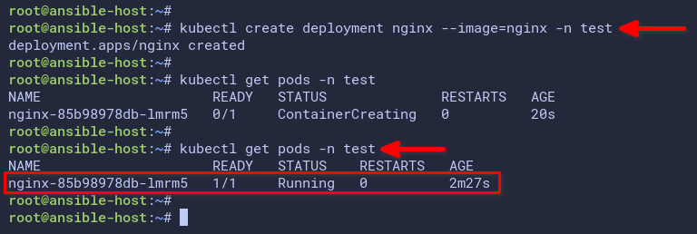 Creating NGINX deployment and checking pod