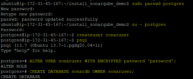 Creating a Database (sonardb) on Postgres DB 