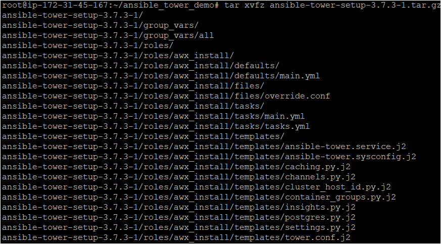 Unzipping the Ansible Tower Archive