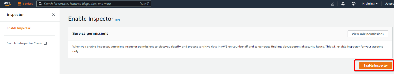 Enabling the Amazon Inspector in AWS Cloud