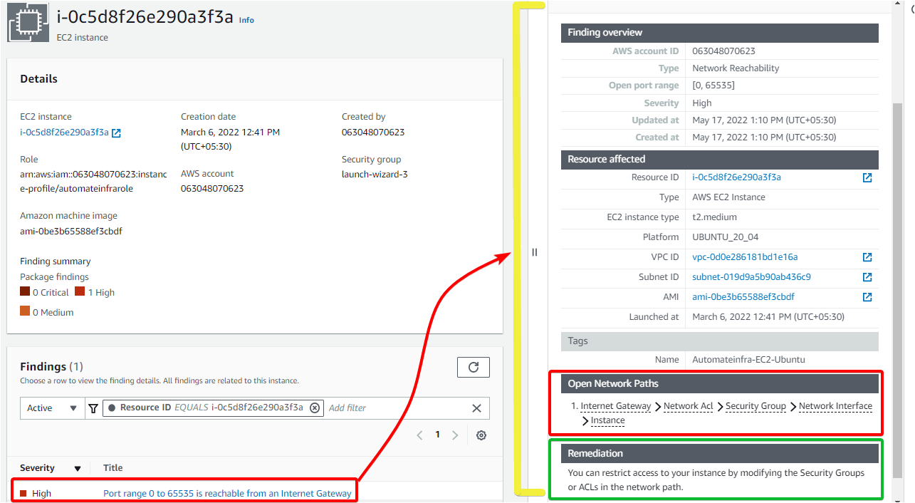 Viewing AWS Inspector Findings on the AWS EC2 Instance Level