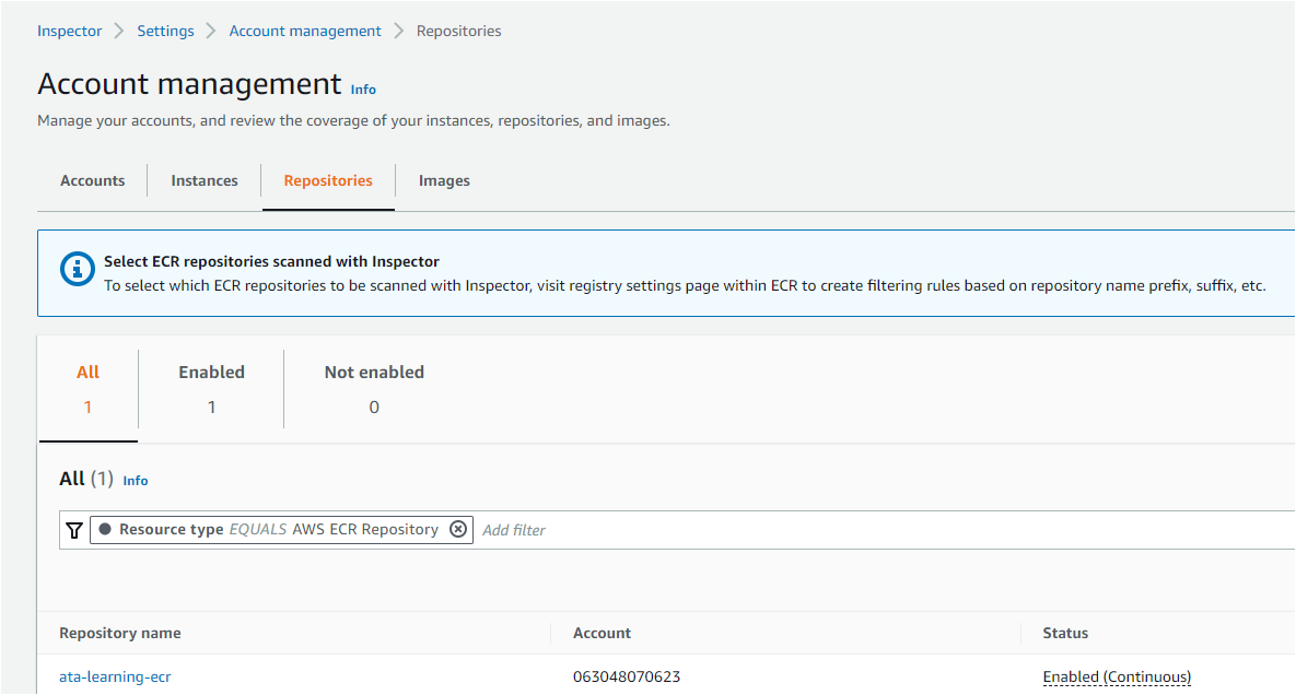 Checking the Repositories in AWS Inspector