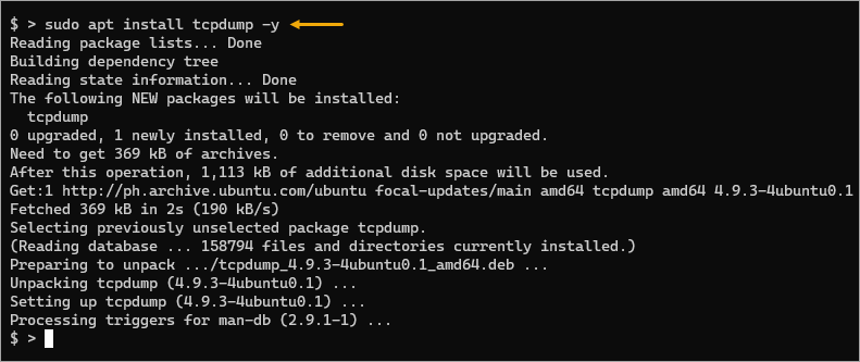 Installing the tcpdump Linux tool