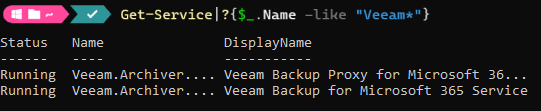 Viewing Service Information for Veeam