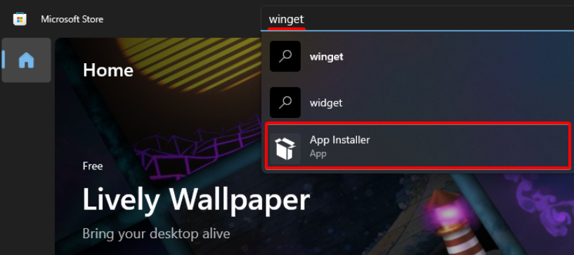Searching for Winget in Microsoft Store