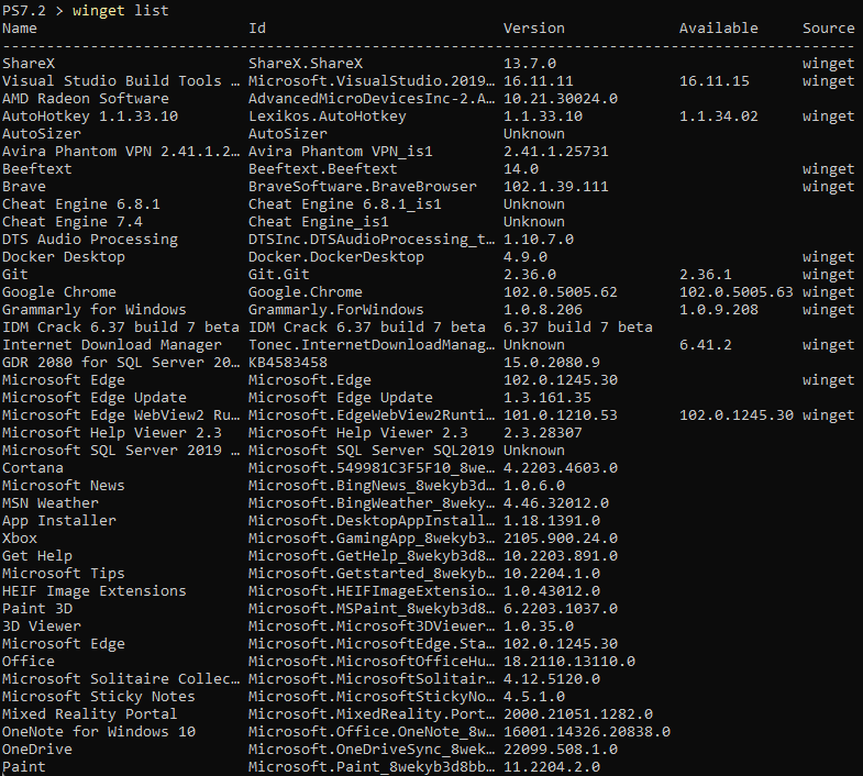 Listing Available Software in the Winget Repository