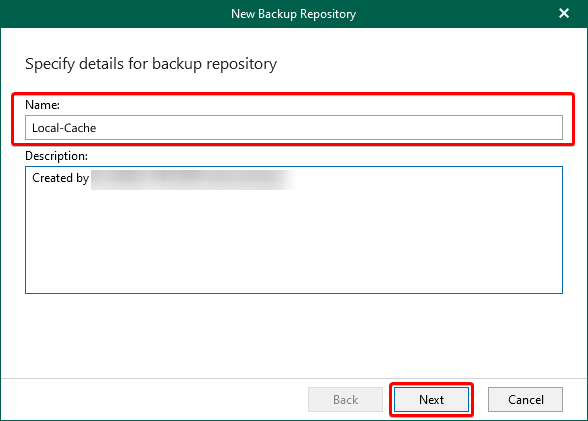 Naming the New Backup Repository