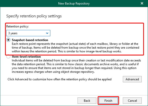 Specifying Retention Policy Settings