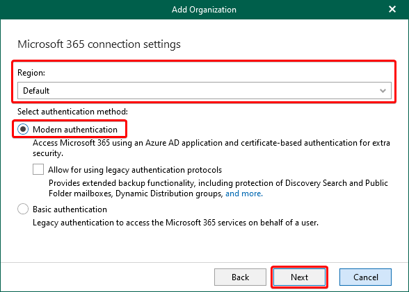 Setting Microsoft 365 Connection Settings