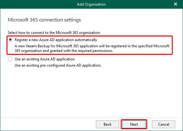 Letting Veeam Create the Azure AD Applications