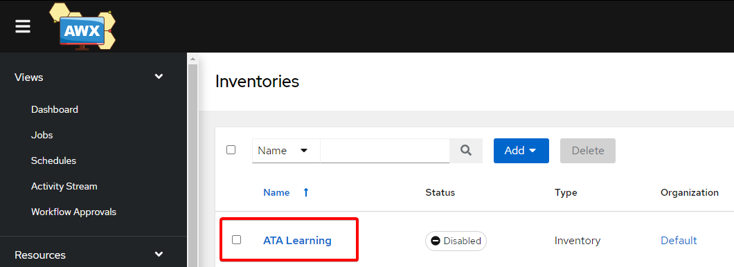 Verifying the Inventory in the Ansible AWX Dashboard