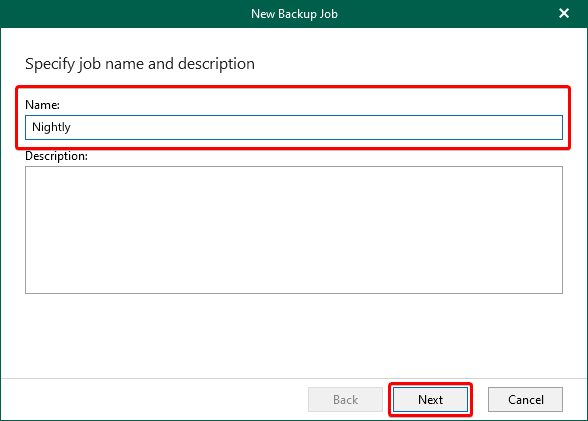 Naming the New Backup Job