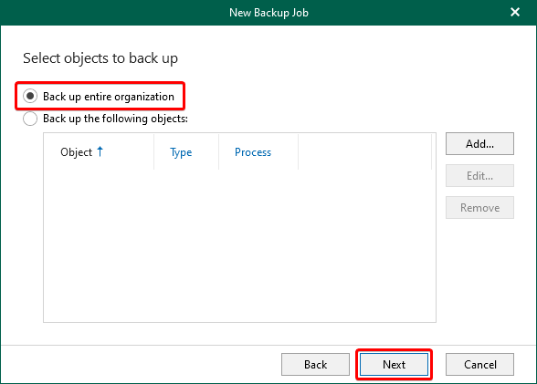 Selecting Objects to Backup