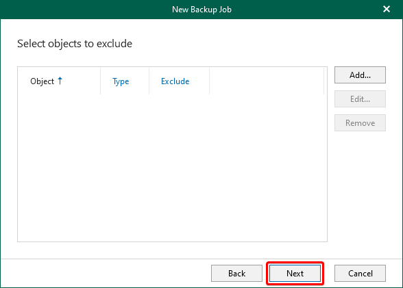 Skipping Excluding Objects on the Backup Job