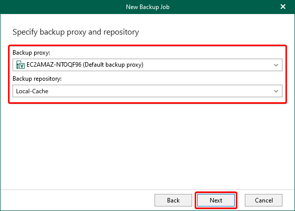 Specifying Backup Proxy and Repository