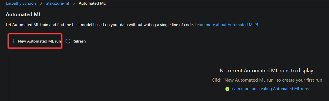 Creating a New Automated ML Run