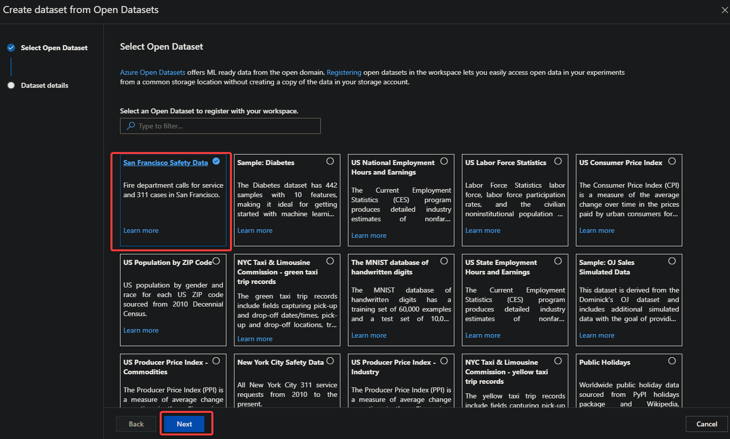 Selecting a Dataset