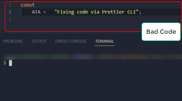 Formatting code against the .prettierrc configuration file