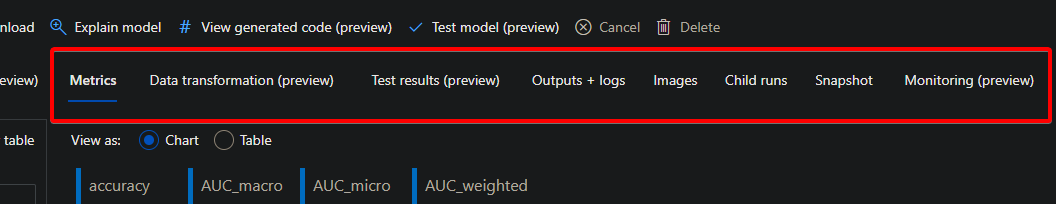 Viewing Tabs to Explore Model Data