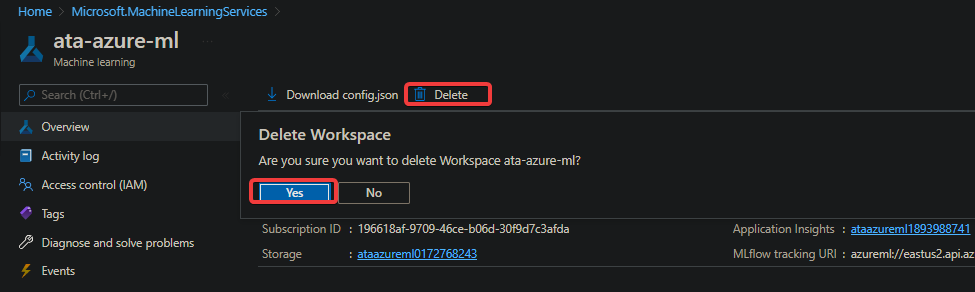 Deleting Azure Machine Learning Workspace