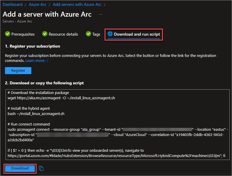 Downloading the Azure Arc deployment script